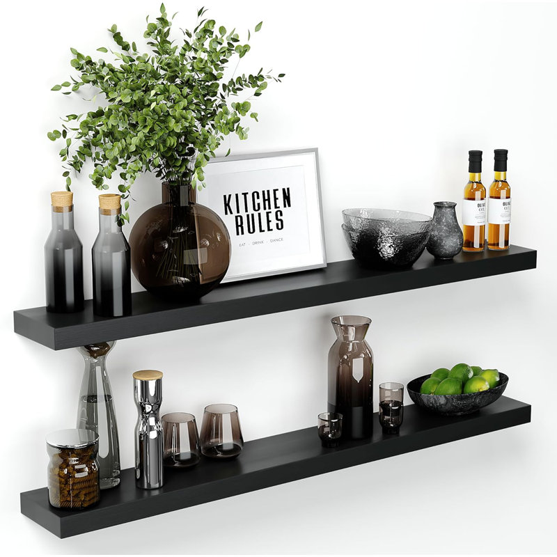 Floating Shelves For Wall, Premium Solid Wood Shelves With Heavy Duty Bracket, Set Of 2, Modern And Elegant Design For Home Decor