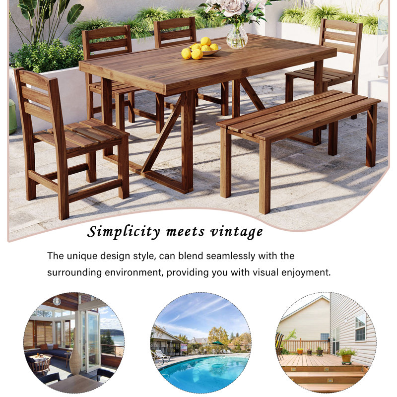 Tamye 6 - Person Wood Patio Dining Set with Rectangular Table, Brown