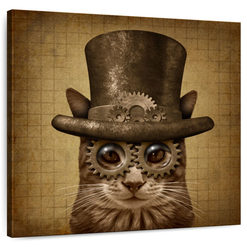 Corbeau rétro, chat Steampunk, H 36 po x l 36 po