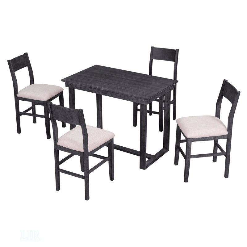 Ensemble de salle à manger 5 pièces à hauteur de comptoir Farmhouse avec table rectangulaire et 4 chaises, parfait pour les petits espaces et une utilisation durable