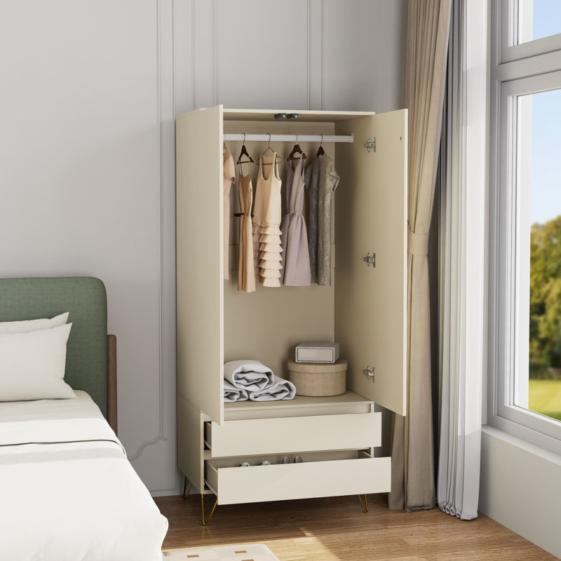 Almaas 2 Door Wardrobe, 186cm H x 81.5cm W x 53cm D, Beige