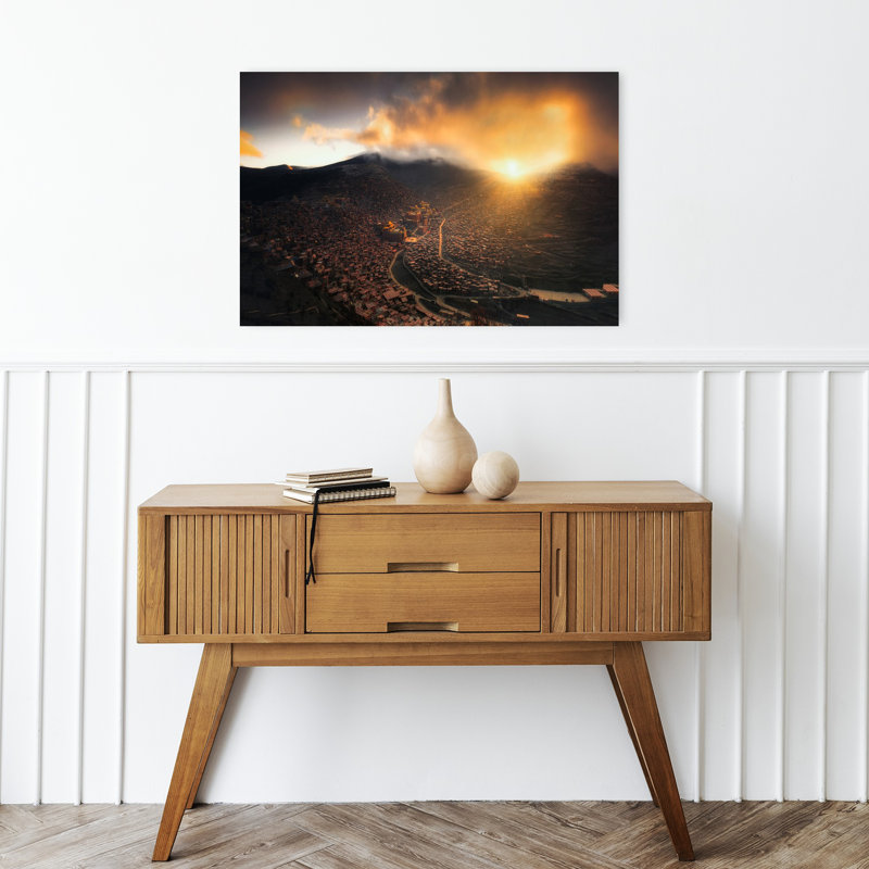 «Golden Mountain Monastère», art dramatique paisible, paysage serein, H 16 po x l 24 po