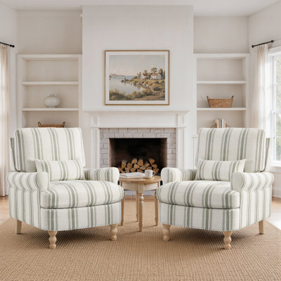 32" Wide Upholstered Armchair Solid Wood Accent Chair With Lumbar Pillow and Legs(Set of 2)