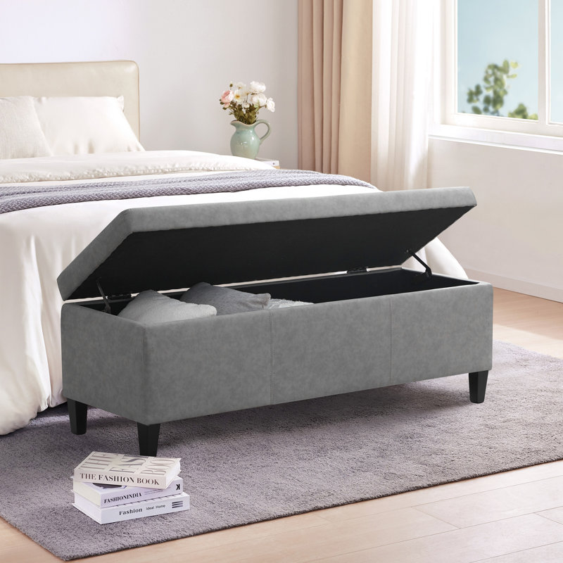 Faux Leather Upholstered Storage Bench, Grey