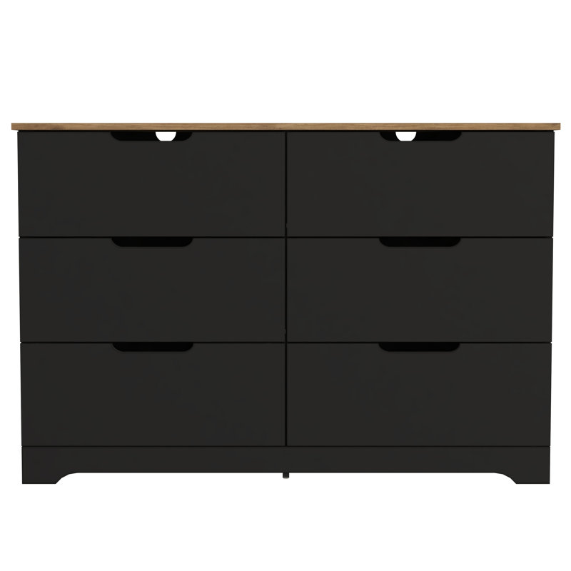 Commode 6 tiroirs Aroob, Noir / chêne noueux
