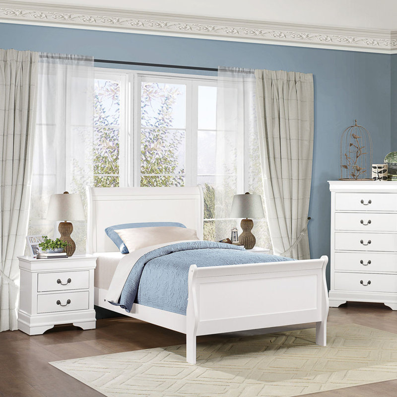 Mobilier de chambre en bois de style Louis Philippe, Simple, Blanc / Blanc