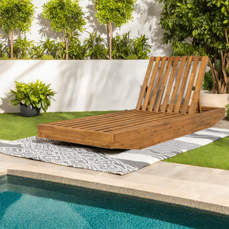 Élégante chaise longue de patio en acacia, finition teck, design moderne pour le jardin