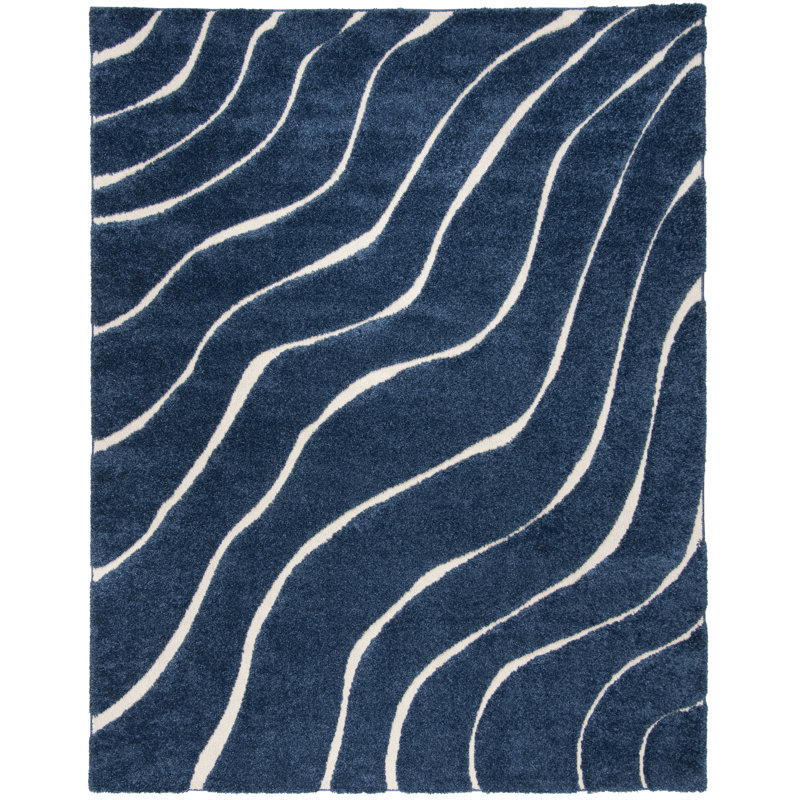Tapis crème à motif abstrait Ashal, Navy/Cream, Tapis de couloir 2 pi 3 po x 7 pi