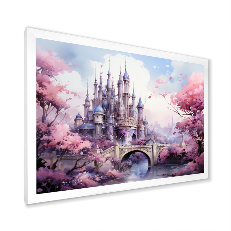 Pink Bridge Enchanted Crossing II - Architecture Canvas Art Print, H 24 po x l 32 po x P 1 po, Cadre photo blanc
