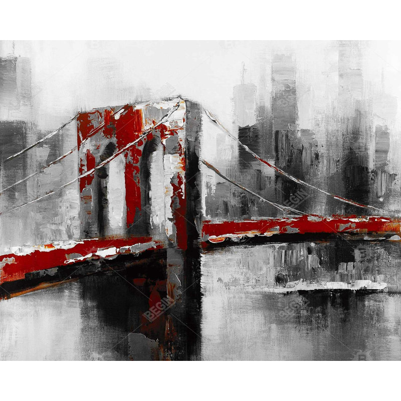 Abstrait et pont rouge de Brooklyn - Art sur toile encadré moderne