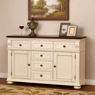 Buffet de style transitionnel 56,5 po Weatherhill, plateau brun, 6 tiroirs et 2 armoires