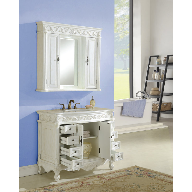 48'' Single Bathroom Vanity with Top, Antique White, Cream Marble