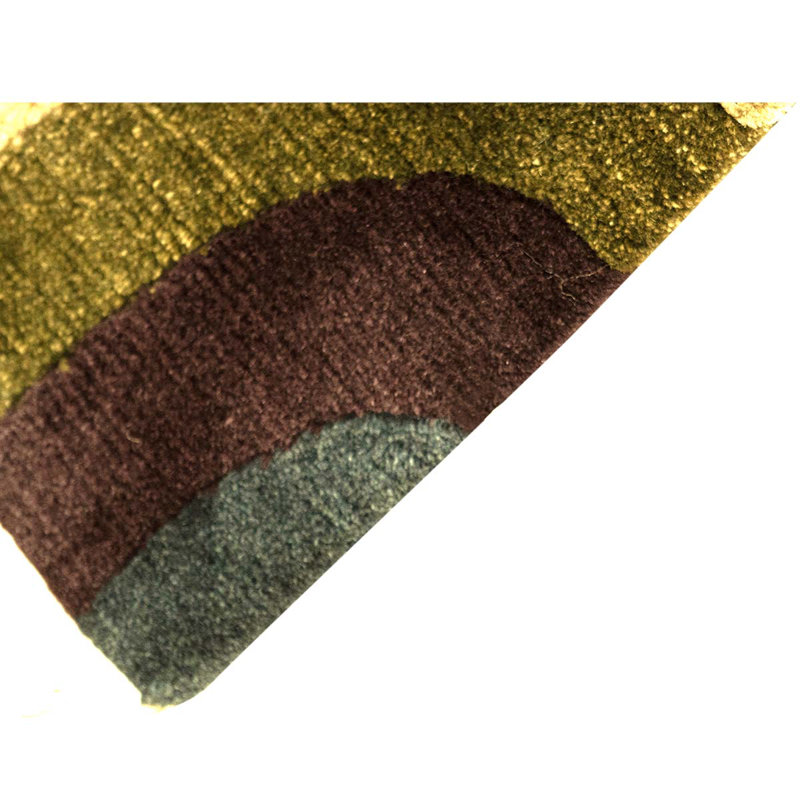 Tapis beige / vert / bleu abstrait en laine noué à la main 6 pi x 9 pi