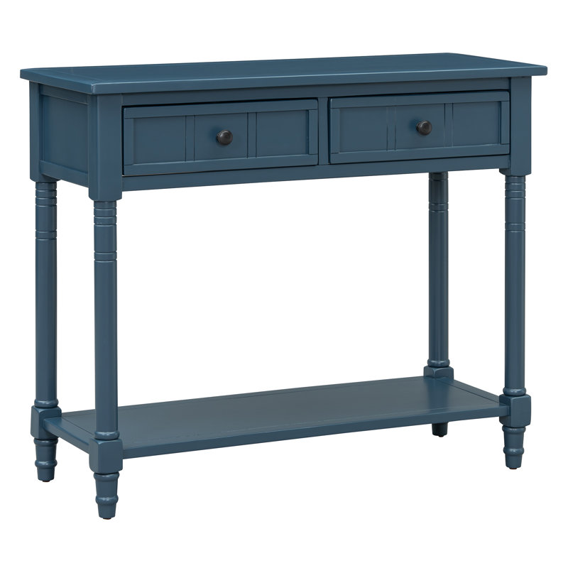 Console avec 2 tiroirs et tablette inférieure, Bleu marine foncé
