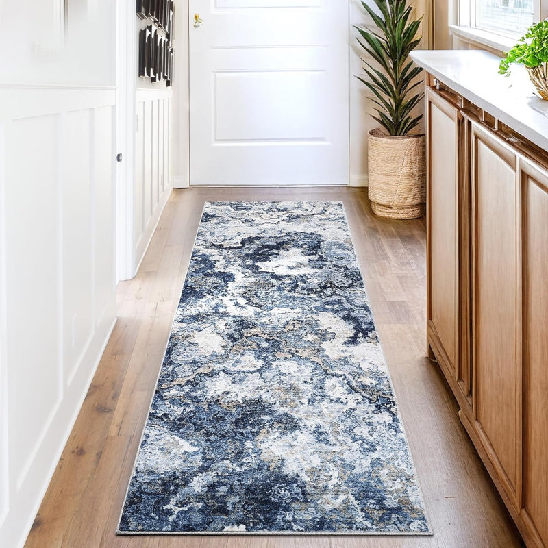 2x6 Washable Brown Runner Rug, Abstract Non-Slip, Soft Low Pile for Kitchen, Hallway, Bathroom, Laundry, Indoor Accent Carpet.