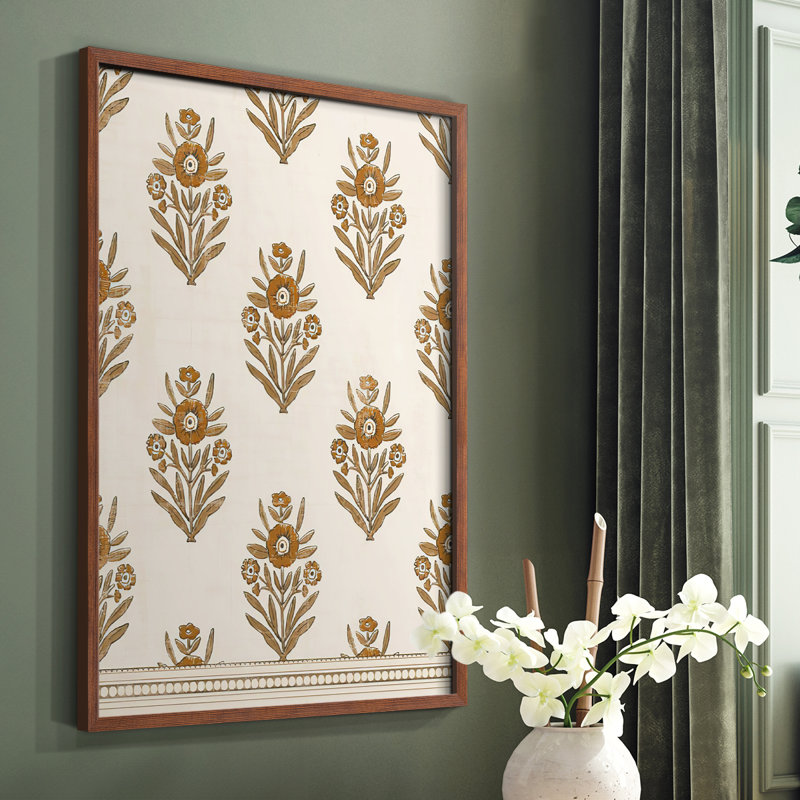 «Block Print Blooms II», reproduction encadrée - bois massif, Brun, H 10 po x l 8 po