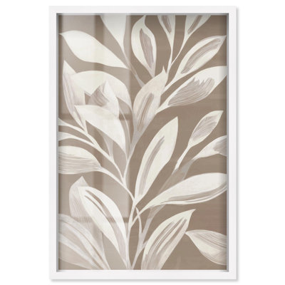 Linear Leaves I Shadowbox Print Floral Wall Decor by Art Remedy, White Frame, 21 x 31