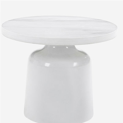 Zaid Engineering Marble & White High Gloss Finish End Table