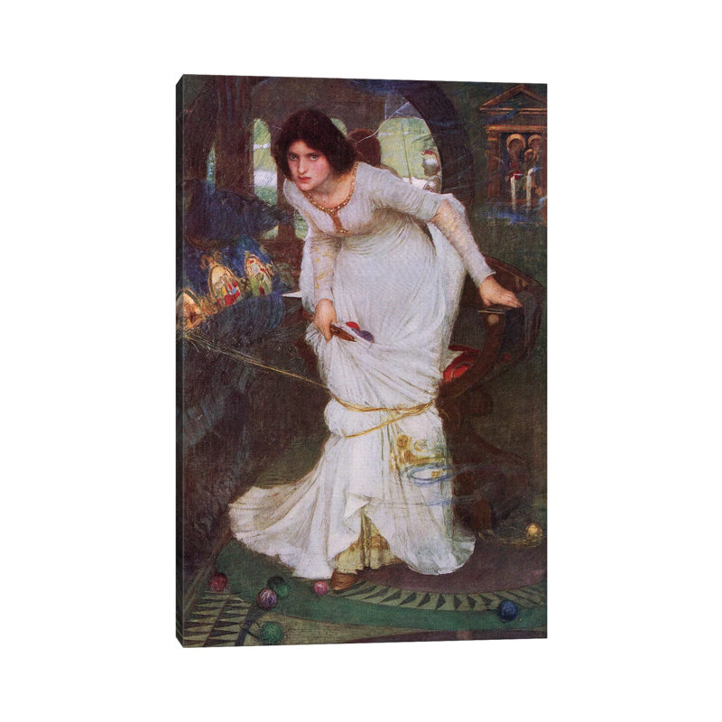 The Lady Of Shalott Looking At Lancelot (Lithograph From 1915 Edition Of Bibby's Annual) by John William Waterhouse - Wrapped Canvas Painting
