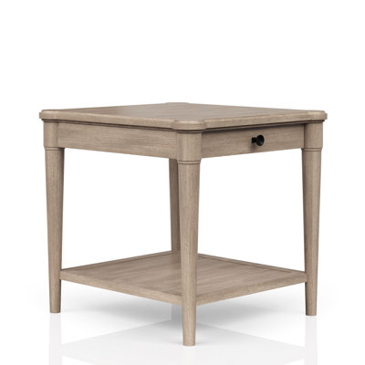 Sand Finish End Table With Storage Shelf And Drawer, Transitional Casual, Solid Wood + , 24.63 In H, 26 W, 24 D Casual Storage, Depth, Width, Height