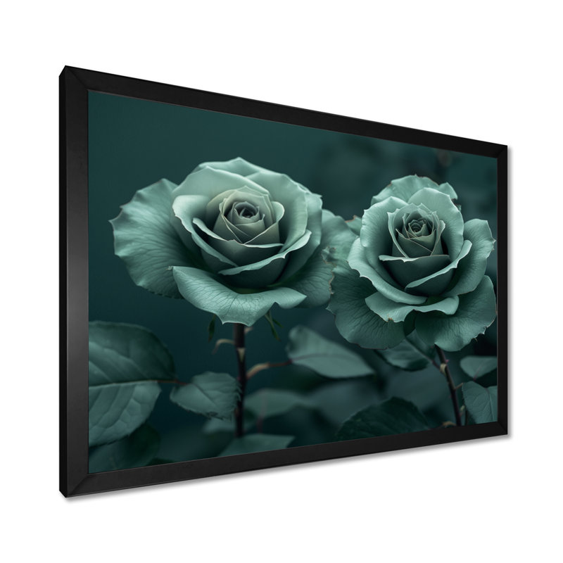Nirvana vert vert - roses, art mural Roses, H 16 po x l 32 po x P 1 po, Cadre simple noir