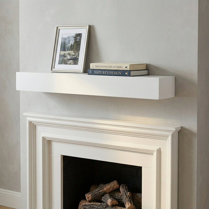 Tablette murale en bois massif 60 po Paulownia, Blanc, 60"