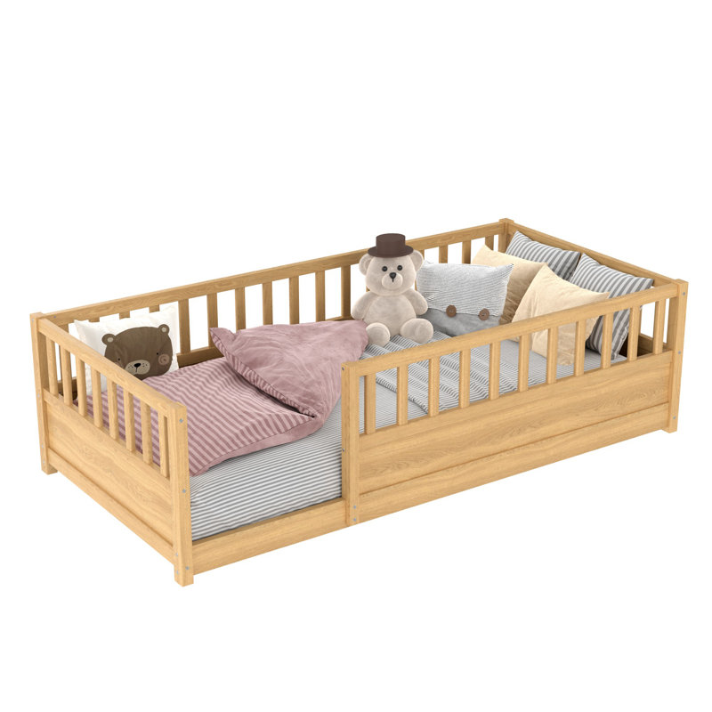 [Support slat]  Floor bed, integral construction with super high security barrier, door, children's floor bed frame, Montessori wooden children's floor bed