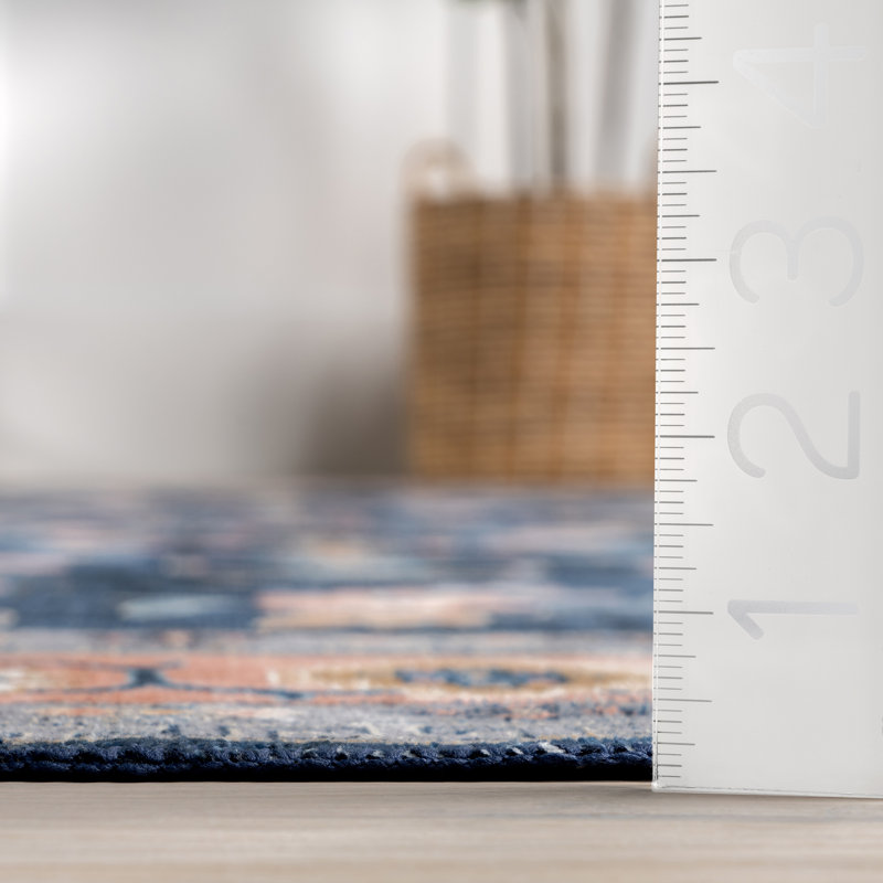 Grishilde Oriental Machine Woven Polyester Area Rug in Blue, Runner 2'6" x 8'