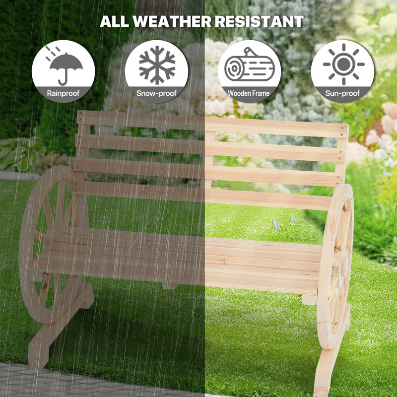 Natural Wooden Wagon Wheel Design 2-Person Garden Bench