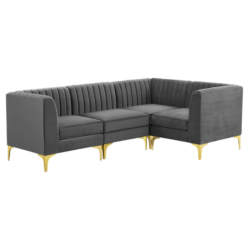 Triumph 4-pc. Channel-tufted Velvet Sectional Sofa Set, Gray Velvet