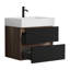 Meuble-lavabo de salle de bain, lavabo à quartz mural de 24 po, lavabo à quartz d'ingénierie, tiroirs doubles, conception de style Mid-Century, planches de classe E1, laque E0, poignée cachée pour les personnes âgées avec panneaux noirs, fermeture à 50000-131262041-131262044