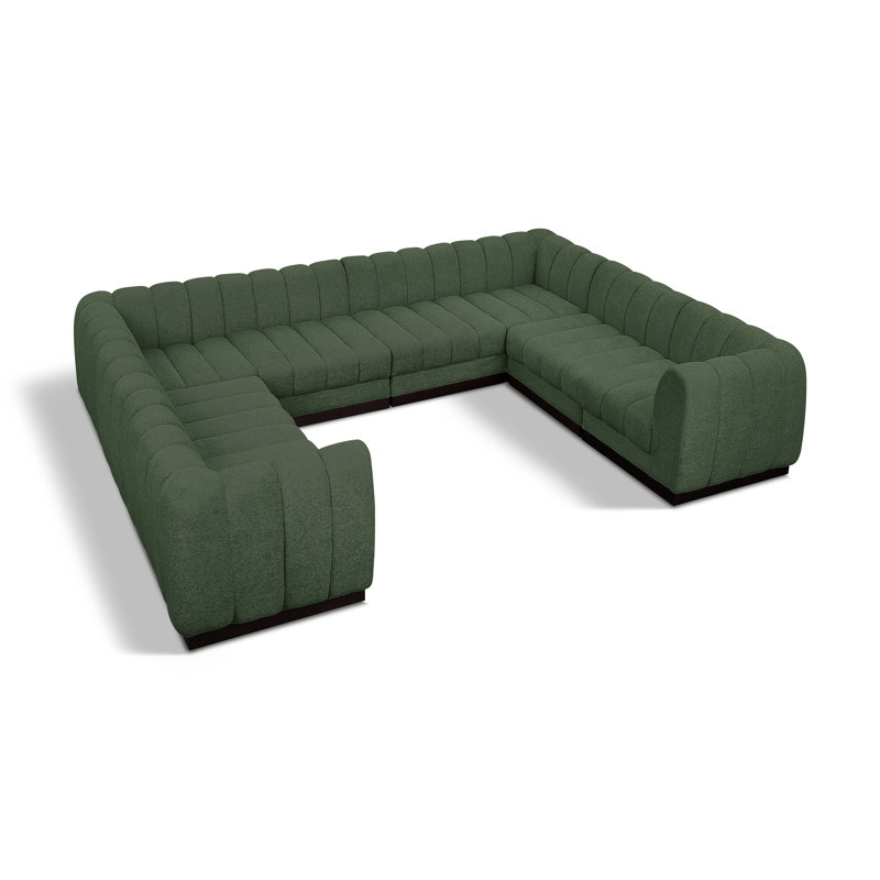 Canapé modulaire rembourré 8 pièces Quinn, Tissu chenille vert