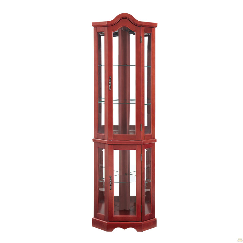 Vitrine de coin lumineuse avec portes et tablettes en verre trempé - Vitrine élégante en cerisier avec ampoule