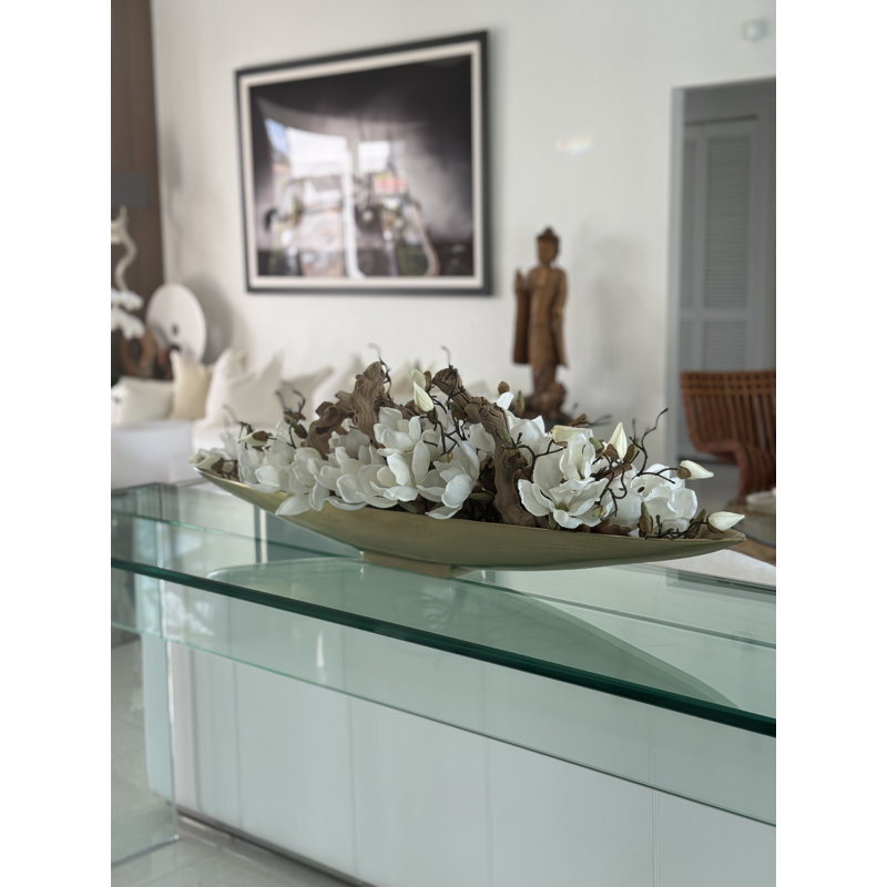 Driftwood and Denver Boat Magnolia Centerpiece, 8" H x 40" W x 5" D, Gold