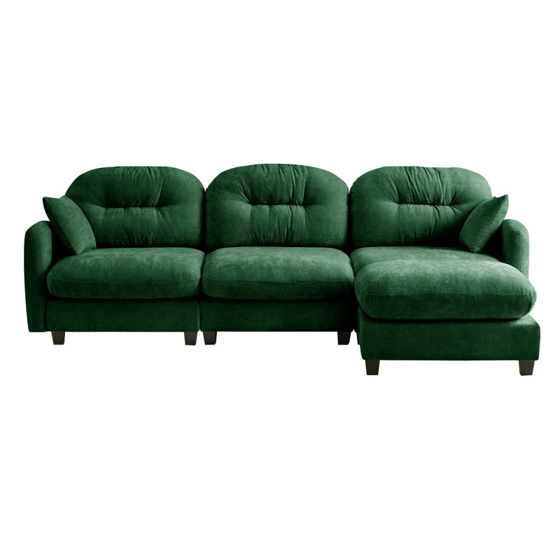 Canapé modulaire Elmsforde avec tissu chenille et dossier capitonné, Chenille verte