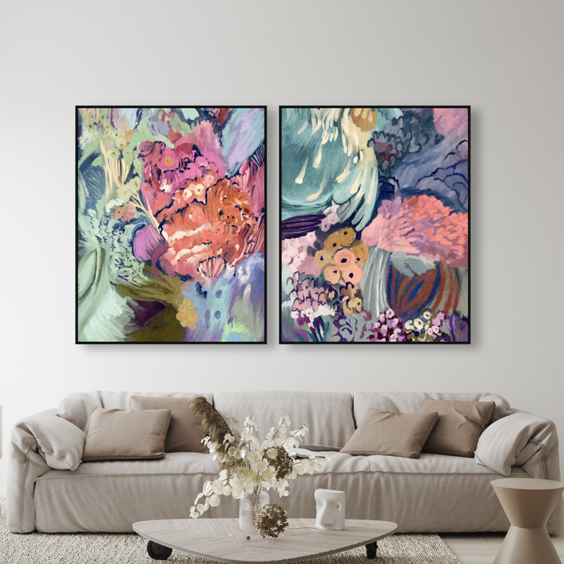 Abstract Botanicals Set Set by Oliver Gal, 62"H x 50"W, Black Floater Frame