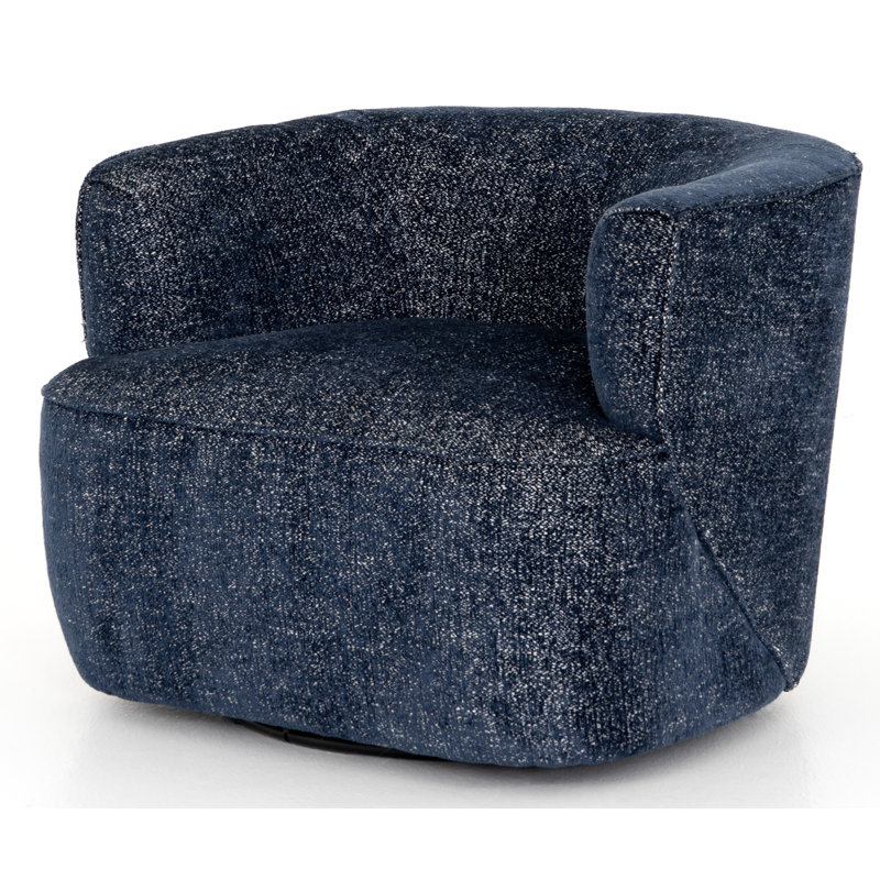 Mila Swivel Barrel Chair, Comal Azure Performance Textured Weave
