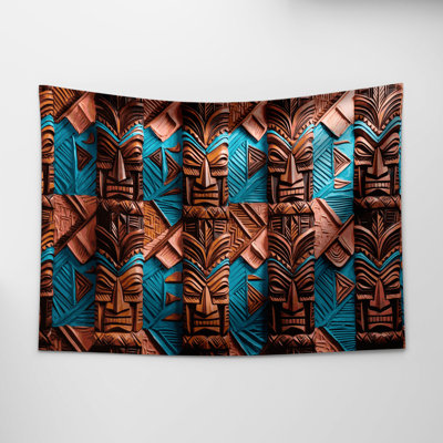 Hawaiian Geometric Tiki Patterns Wall Tapestry