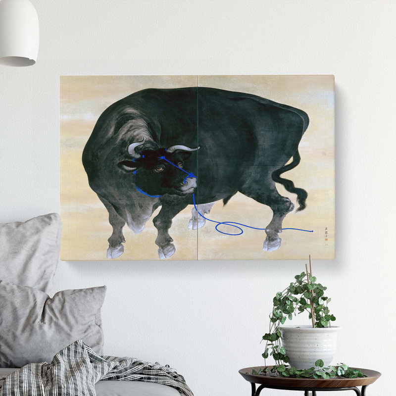 Black Bull by Mochizuki Gyokusen - Wrapped Canvas, 35cm H x 50cm W x 3cm D