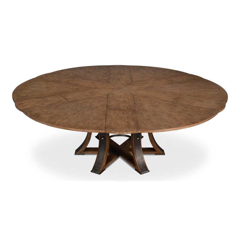 Tower Round Solid Oak Dining Table, Light Mink/Dark Hammered