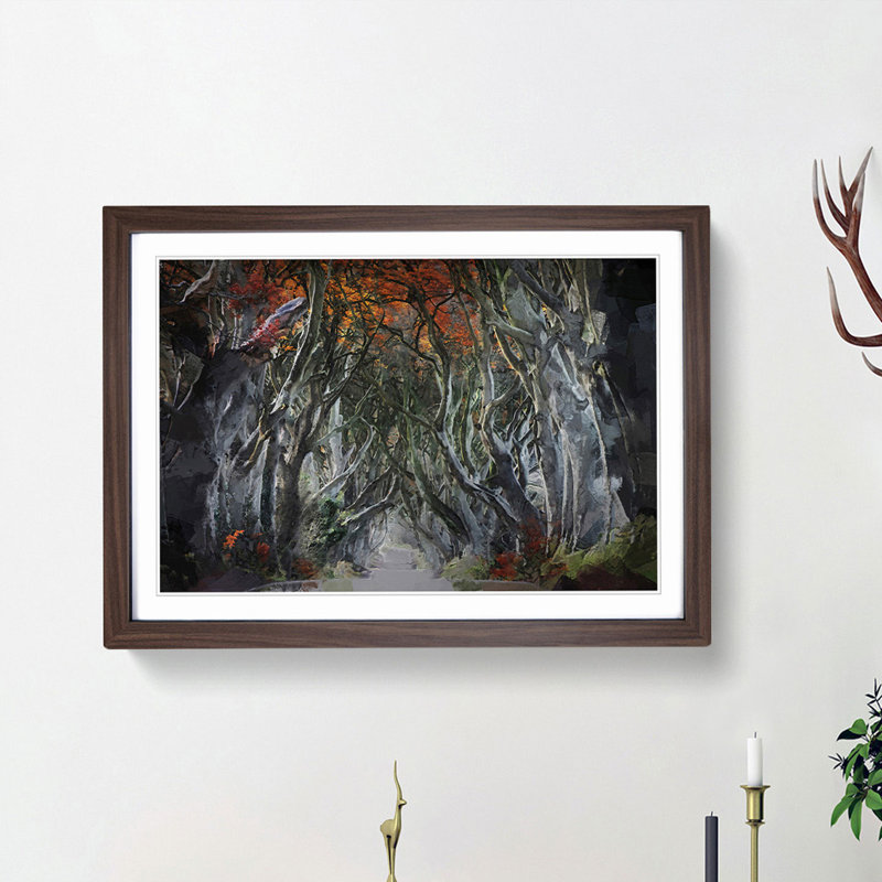 Dark Hedges Tree Road Ireland in Abstract - Framed Print, Walnut Framed, 48cm H x 65cm W x 2cm D