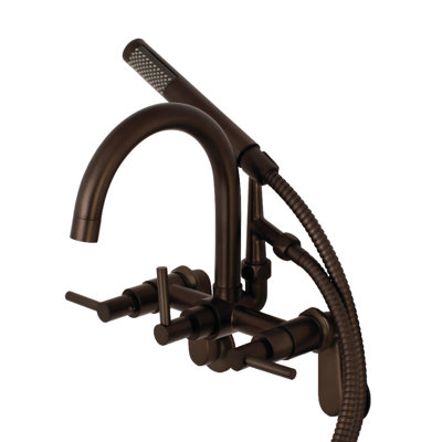 Kingston Brass Concord Three-Handle 2-Hole Tub Wall Mount Clawfoot Tub Faucet with Hand Shower
