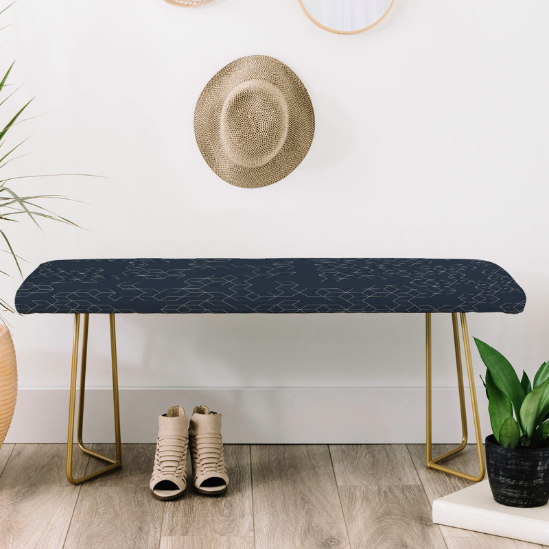 Rudd Upholstered Bench, Navy Blue/Geometric