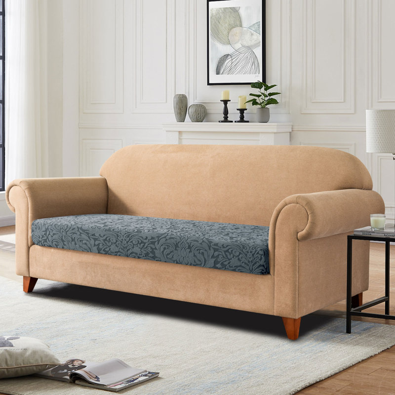 Damask Box Cushion Sofa Slipcover, 9cm H x 50cm W x 27.5cm D, Grayish Green