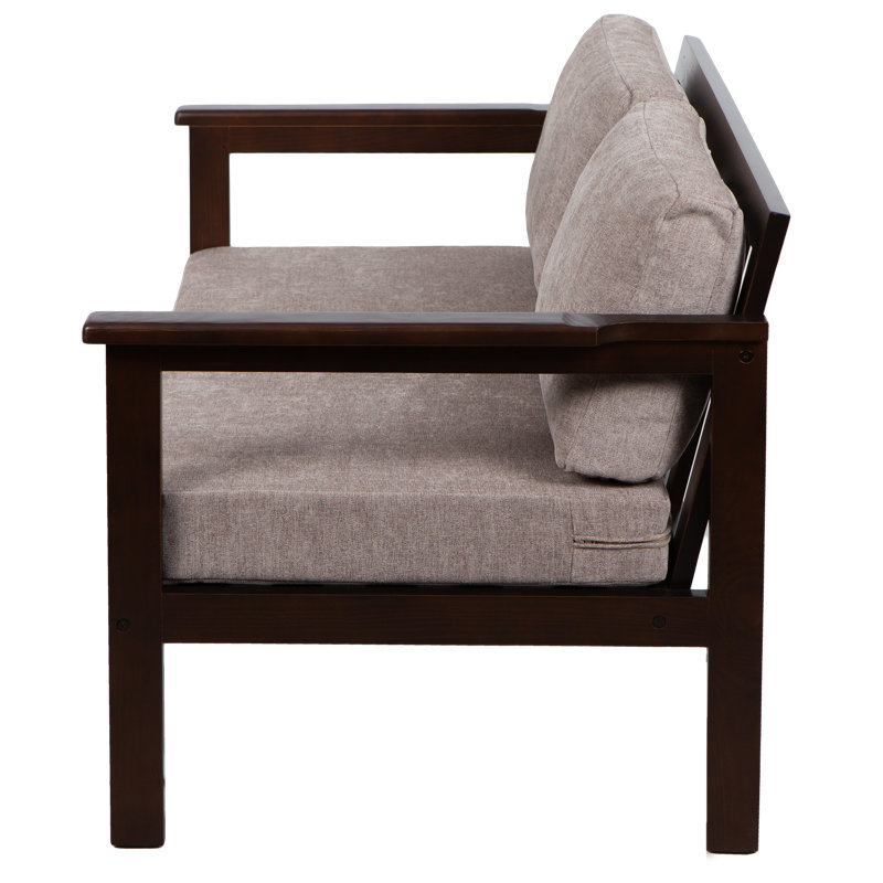 Jaquaisha 113 cm W Pine Solid Wood Patio Sofa with Cushions, Black, Natural Beige