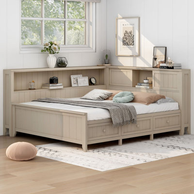 3 Drawer Storage Wood Bed With Shelves by Lark Manor