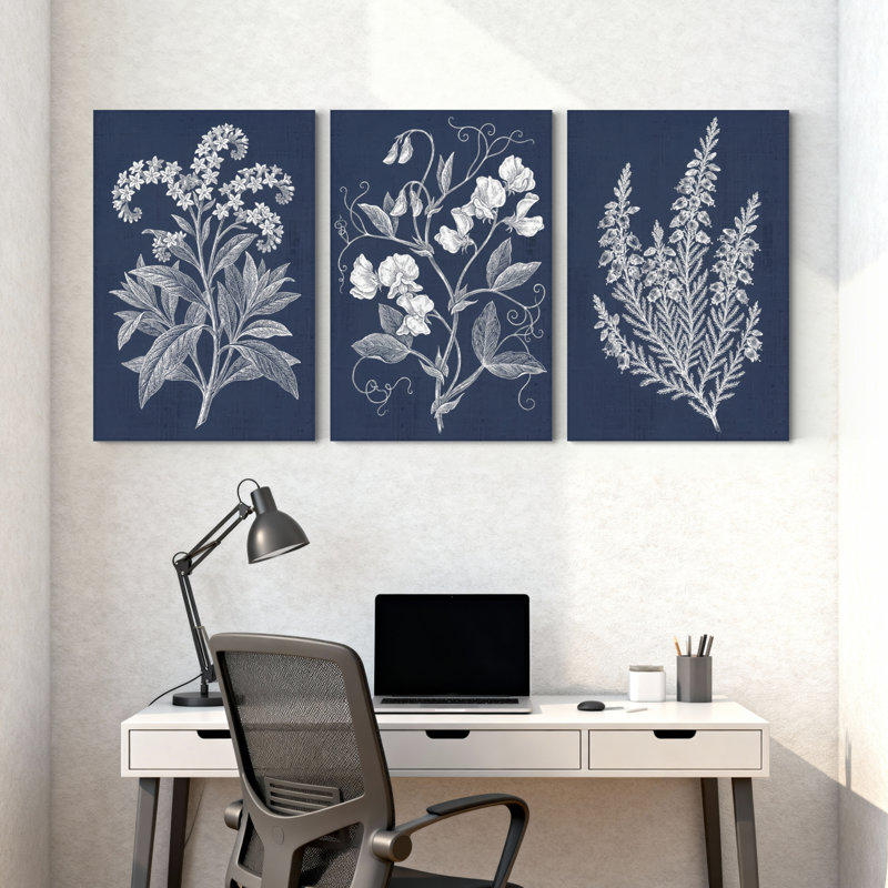 Plantes et fleurs, ensemble de 3 reproductions d'art sur toile, H 30 po x l 60 po