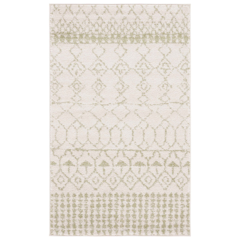 Lorenco Southwestern Machine Made Power Loom Polypropylene Area Rug in Ivory/Sage, Rectangle 3' x 5'