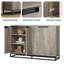 Armoire de rangement 55 po avec base en métal, 4 portes et tablettes - Unité de café en gris pour la cuisine, la salle à manger ou le salon-1438709007
