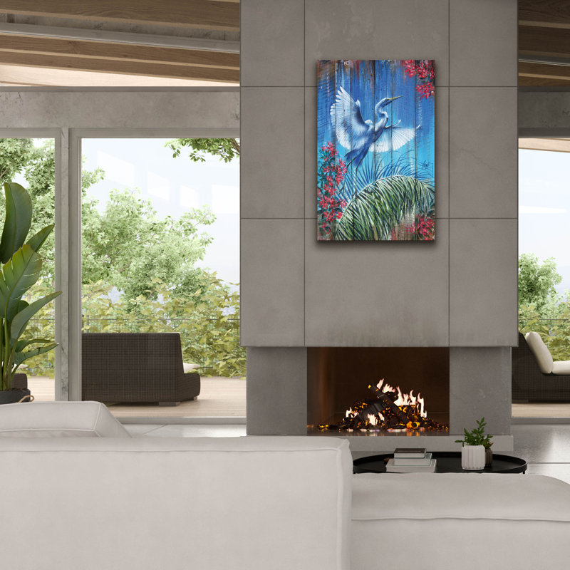 «Heron Fence» par James Mazzotta, art mural sur toile, H 40 po x l 26 po x P 1,5 po
